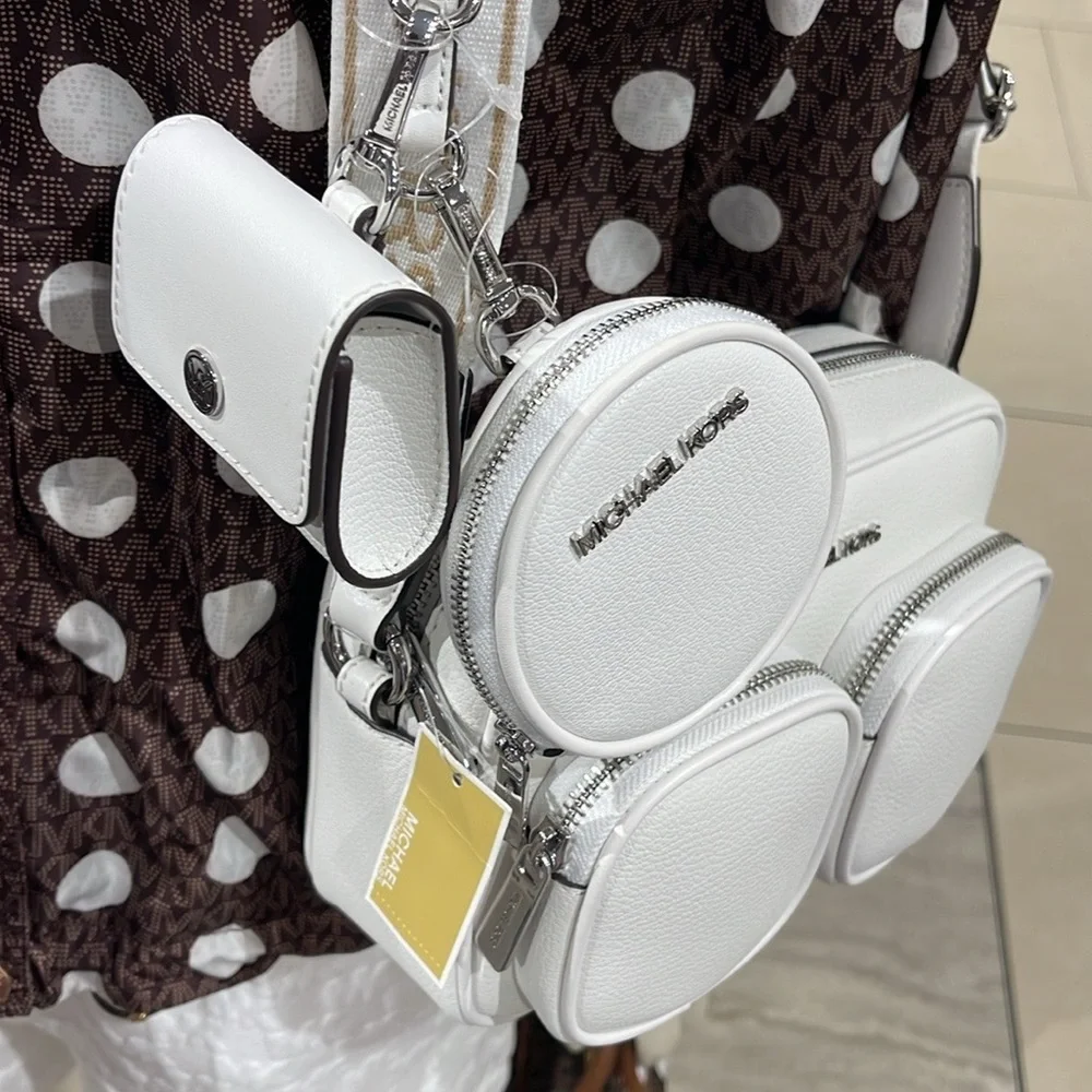 Michael Kors Jet Set Leather Md Crossbody Bag Case Apple Airpods Pr Optic White